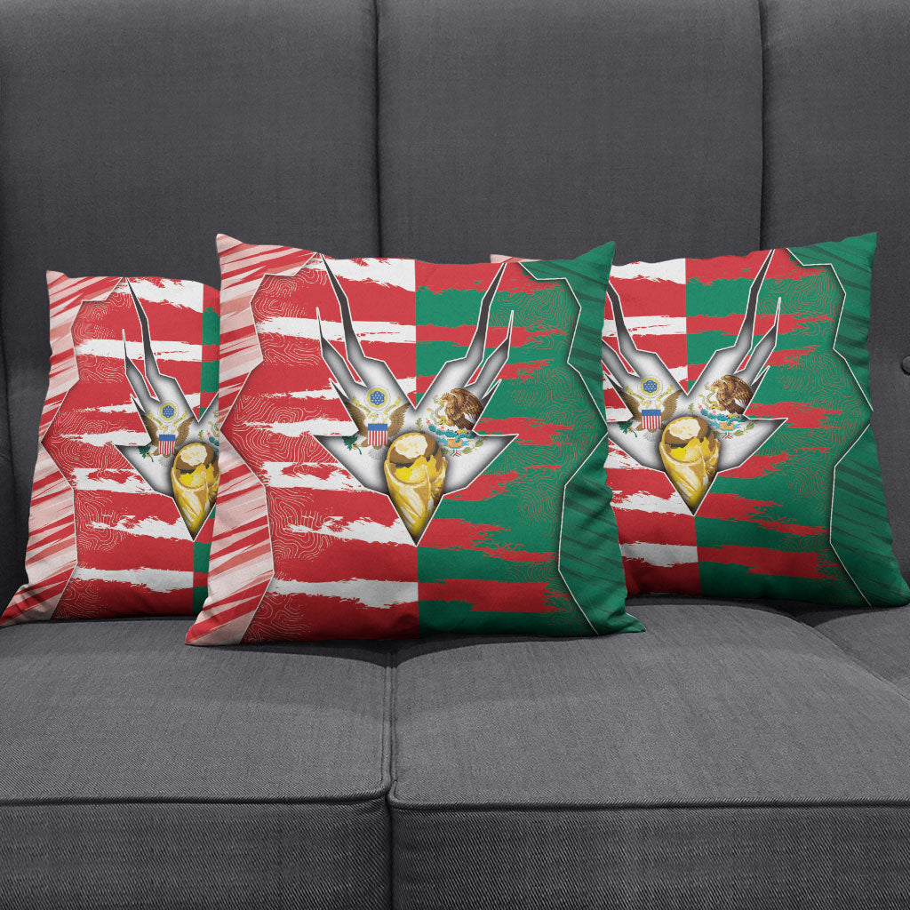 USA And Mexico Football Pillow Cover Split Flag Golden Trophy Grunge