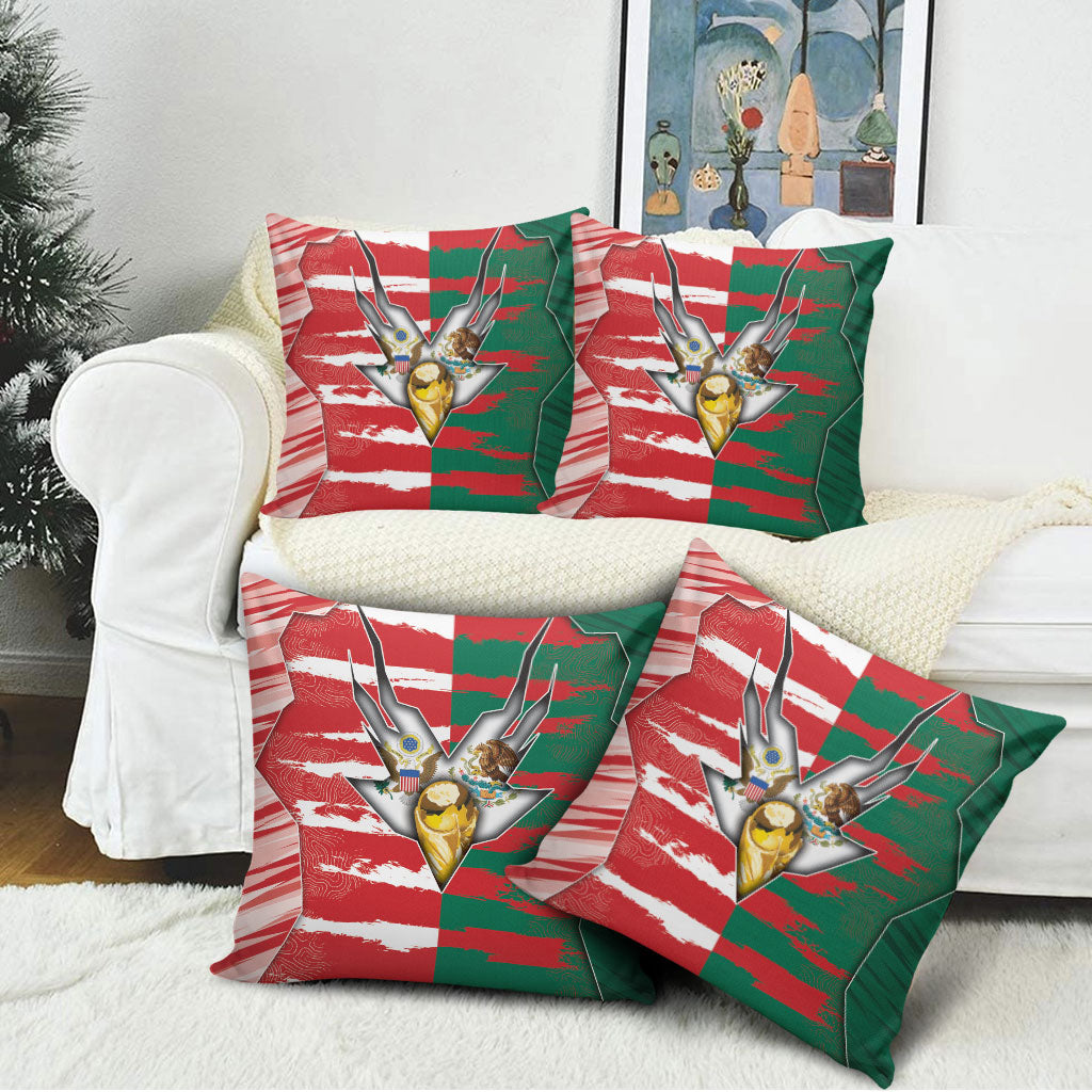 USA And Mexico Football Pillow Cover Split Flag Golden Trophy Grunge