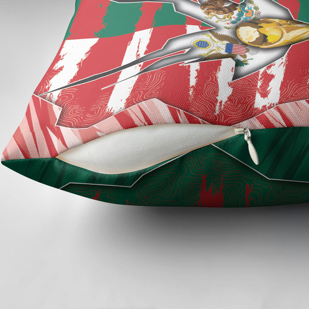 USA And Mexico Football Pillow Cover Split Flag Golden Trophy Grunge