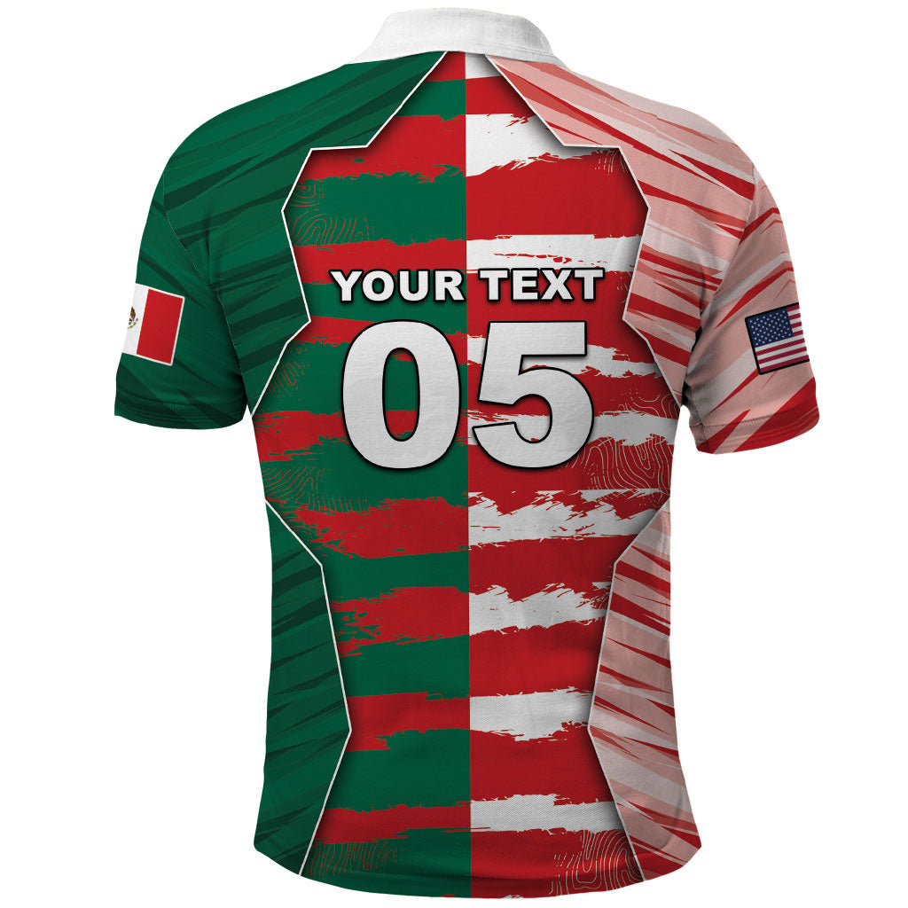 Custom USA And Mexico Football Polo Shirt Split Flag Golden Trophy Grunge