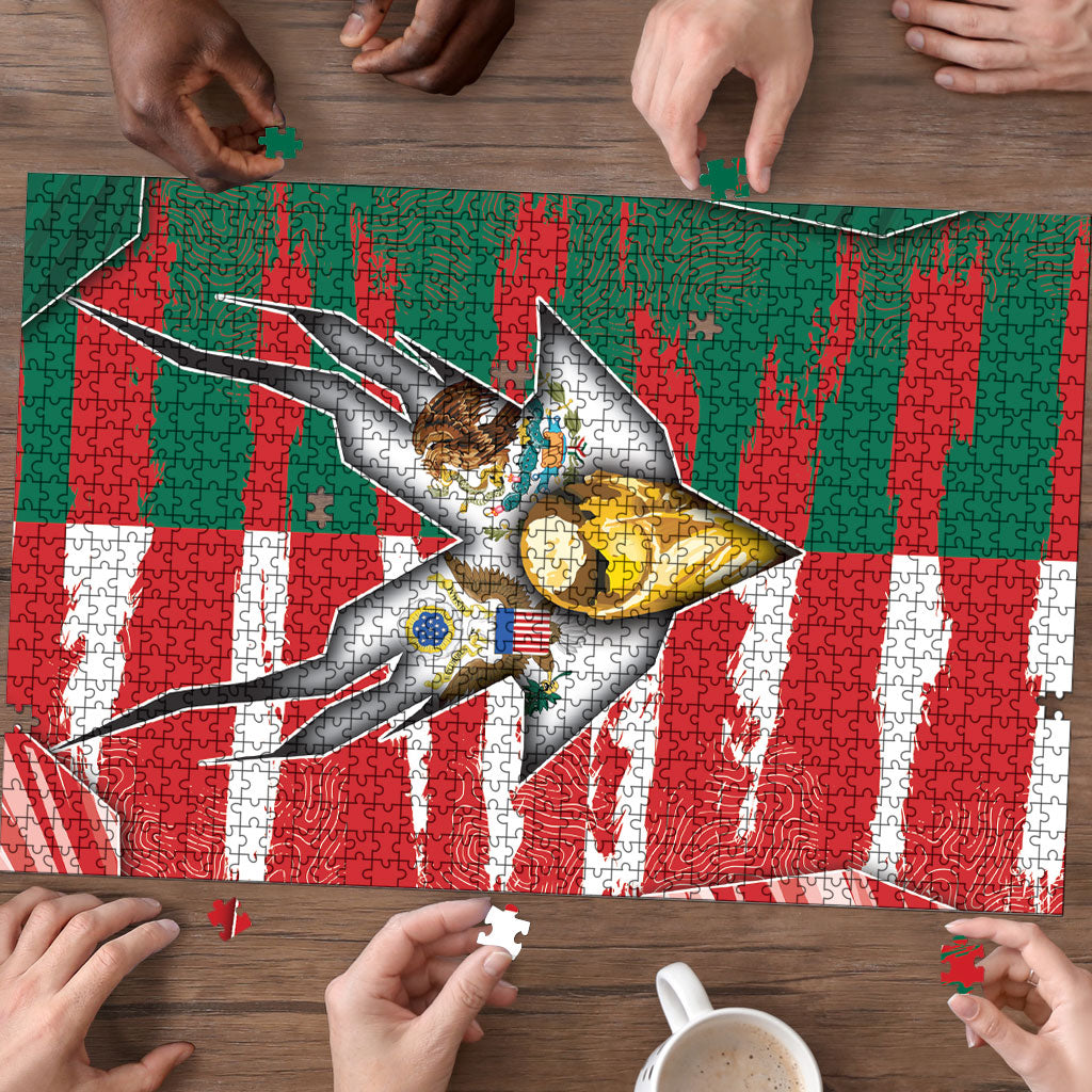 USA And Mexico Football Puzzle Split Flag Golden Trophy Grunge