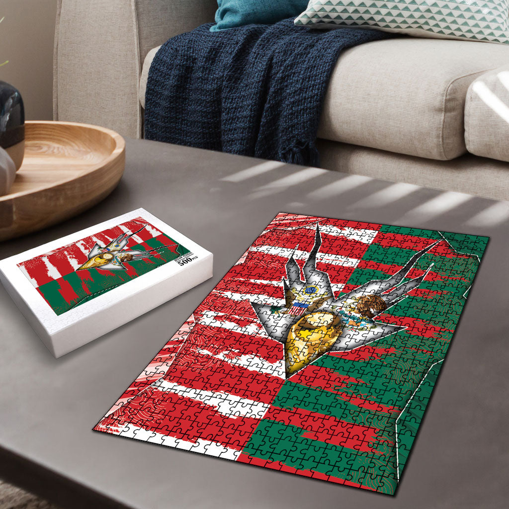 USA And Mexico Football Puzzle Split Flag Golden Trophy Grunge