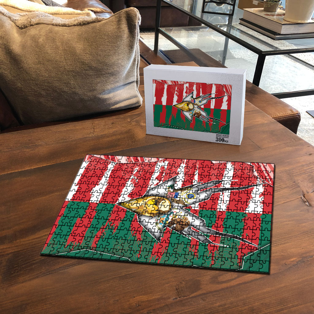 USA And Mexico Football Puzzle Split Flag Golden Trophy Grunge