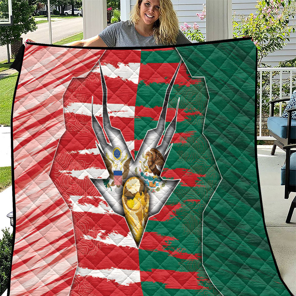 USA And Mexico Football Quilt Split Flag Golden Trophy Grunge
