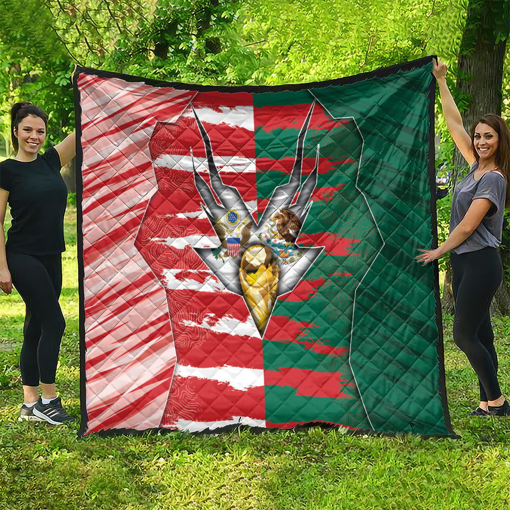 USA And Mexico Football Quilt Split Flag Golden Trophy Grunge