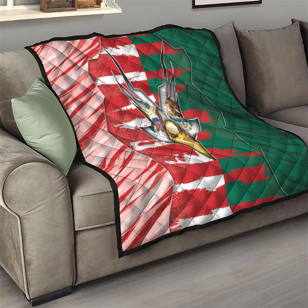 USA And Mexico Football Quilt Split Flag Golden Trophy Grunge