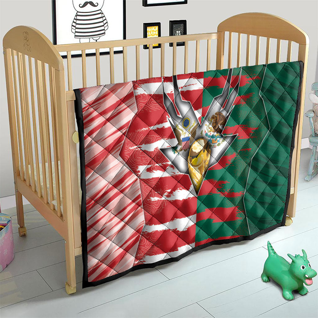 USA And Mexico Football Quilt Split Flag Golden Trophy Grunge