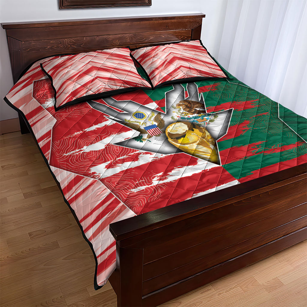 USA And Mexico Football Quilt Bed Set Split Flag Golden Trophy Grunge