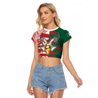 Custom USA And Mexico Football Raglan Cropped T Shirt Split Flag Golden Trophy Grunge