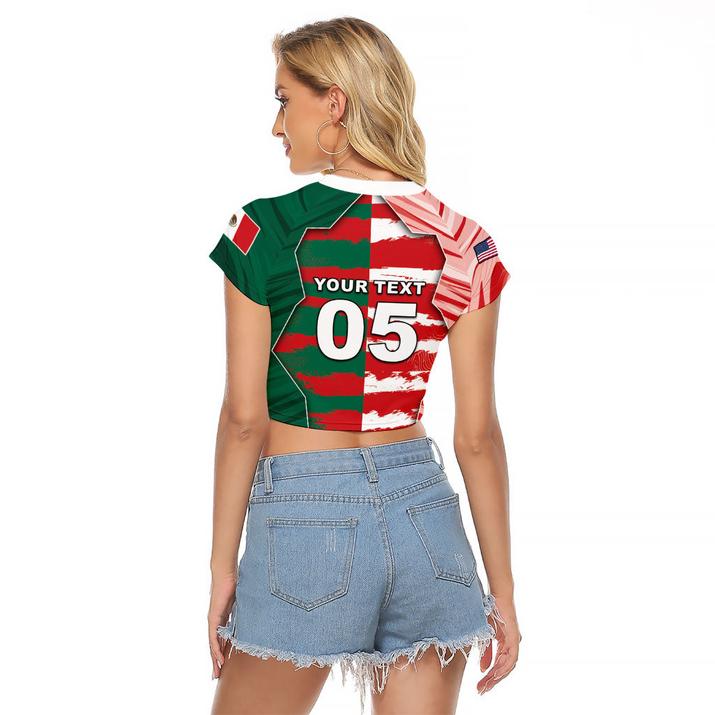 Custom USA And Mexico Football Raglan Cropped T Shirt Split Flag Golden Trophy Grunge