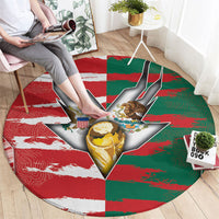 USA And Mexico Football Round Carpet Split Flag Golden Trophy Grunge