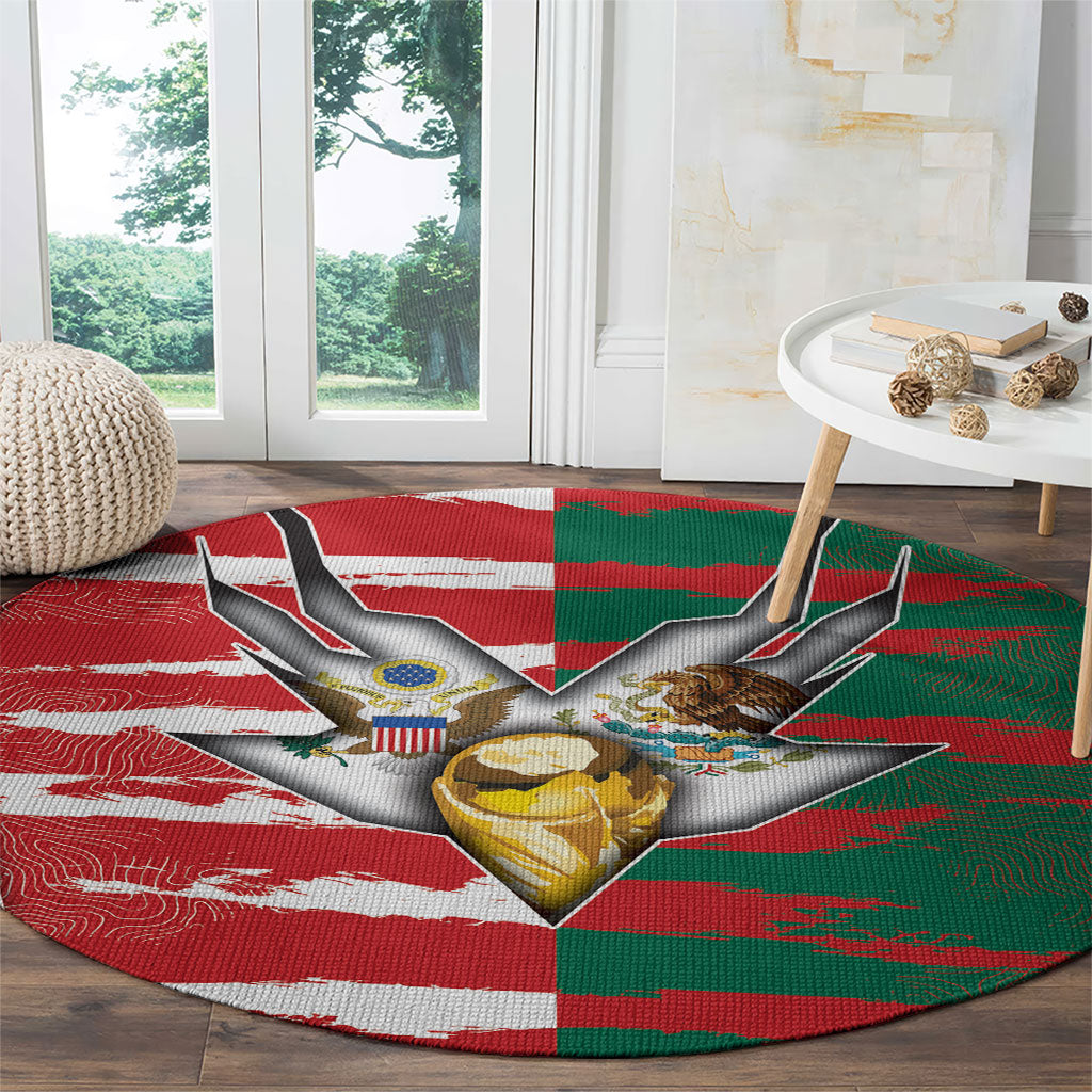 USA And Mexico Football Round Carpet Split Flag Golden Trophy Grunge