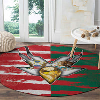 USA And Mexico Football Round Carpet Split Flag Golden Trophy Grunge
