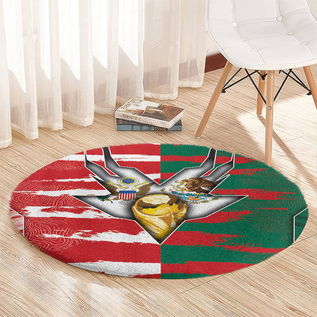 USA And Mexico Football Round Carpet Split Flag Golden Trophy Grunge