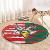 USA And Mexico Football Round Carpet Split Flag Golden Trophy Grunge