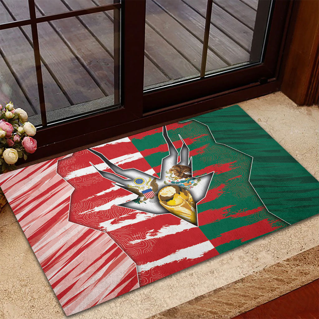 USA And Mexico Football Rubber Doormat Split Flag Golden Trophy Grunge