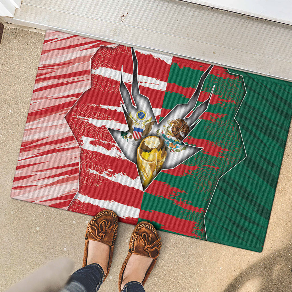 USA And Mexico Football Rubber Doormat Split Flag Golden Trophy Grunge