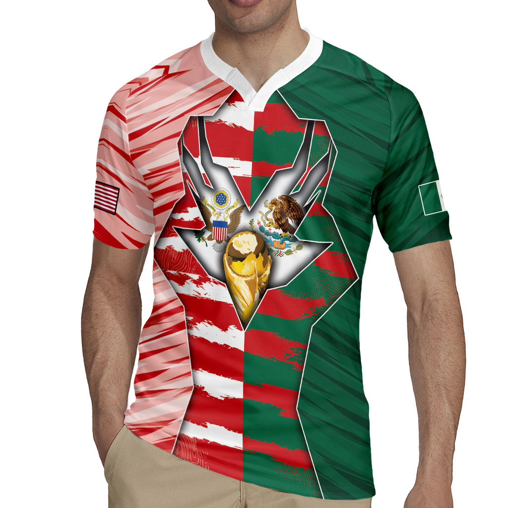 Custom USA And Mexico Football Rugby Jersey Split Flag Golden Trophy Grunge