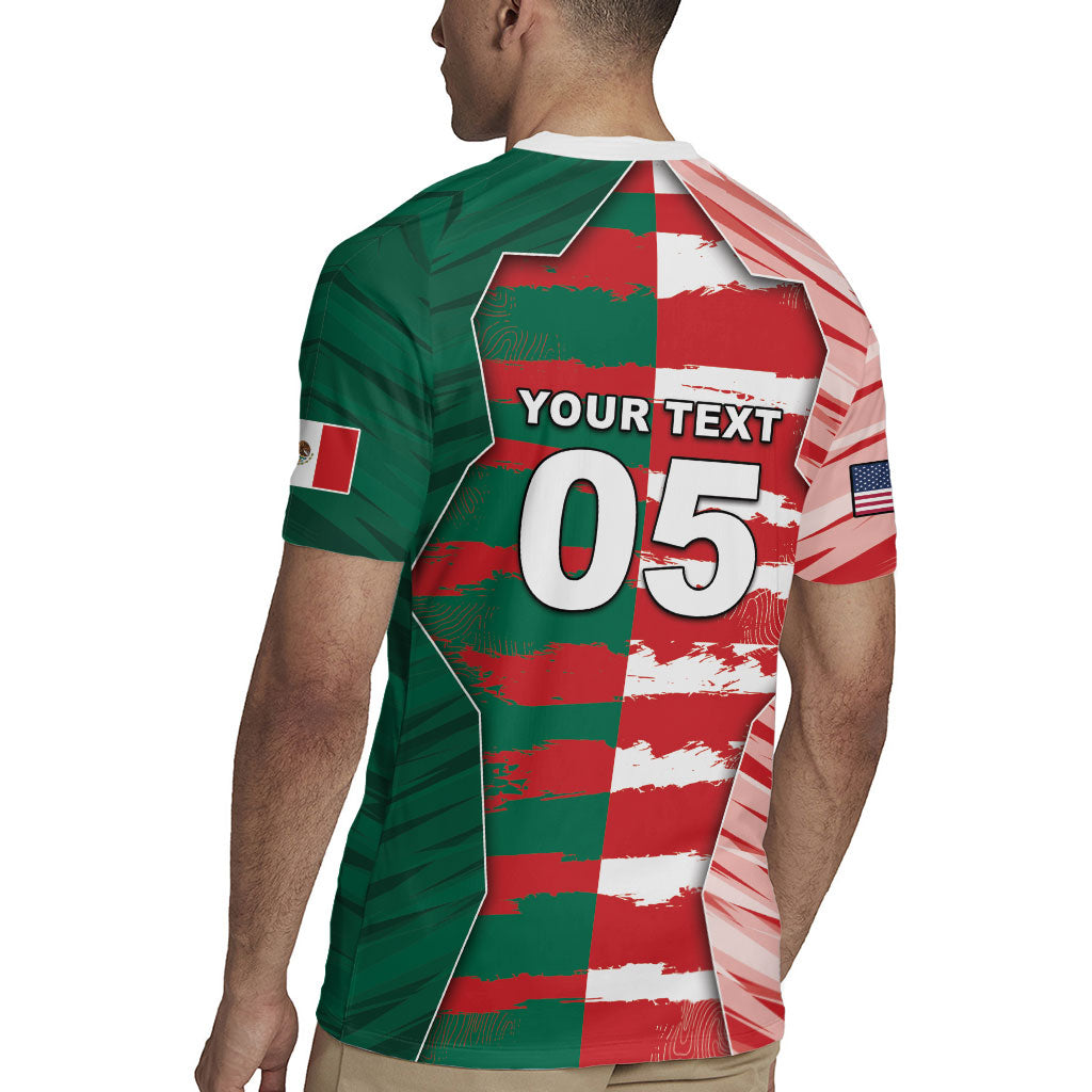 Custom USA And Mexico Football Rugby Jersey Split Flag Golden Trophy Grunge