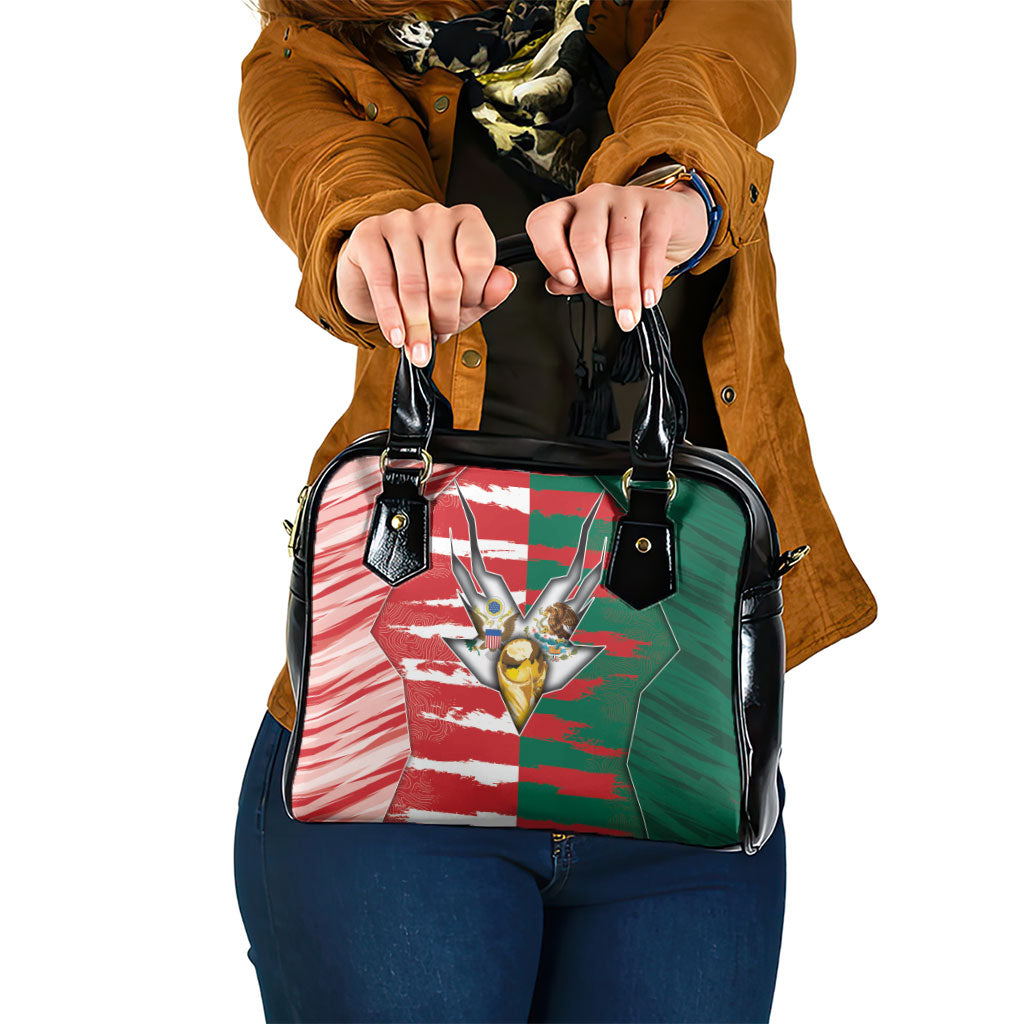 USA And Mexico Football Shoulder Handbag Split Flag Golden Trophy Grunge