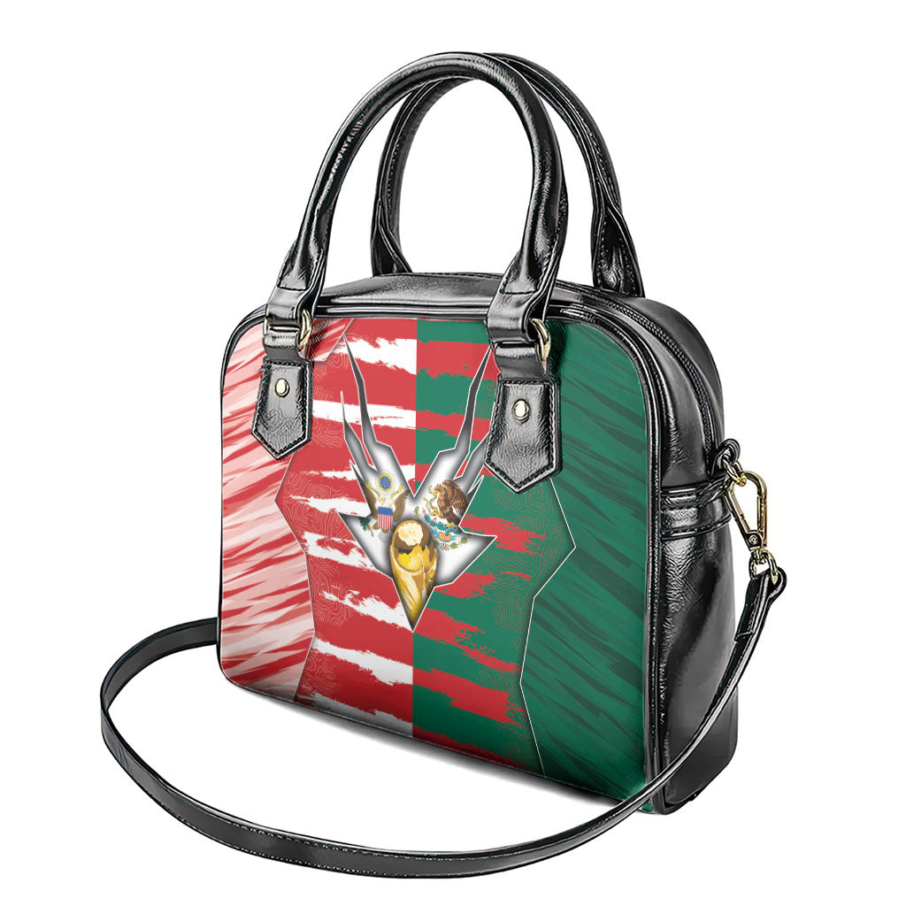 USA And Mexico Football Shoulder Handbag Split Flag Golden Trophy Grunge