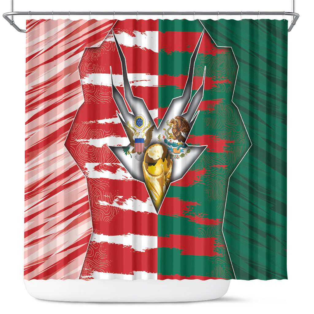 USA And Mexico Football Shower Curtain Split Flag Golden Trophy Grunge