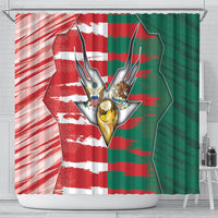 USA And Mexico Football Shower Curtain Split Flag Golden Trophy Grunge