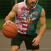 Custom USA And Mexico Football Sleeveless Zip Hoodie Split Flag Golden Trophy Grunge