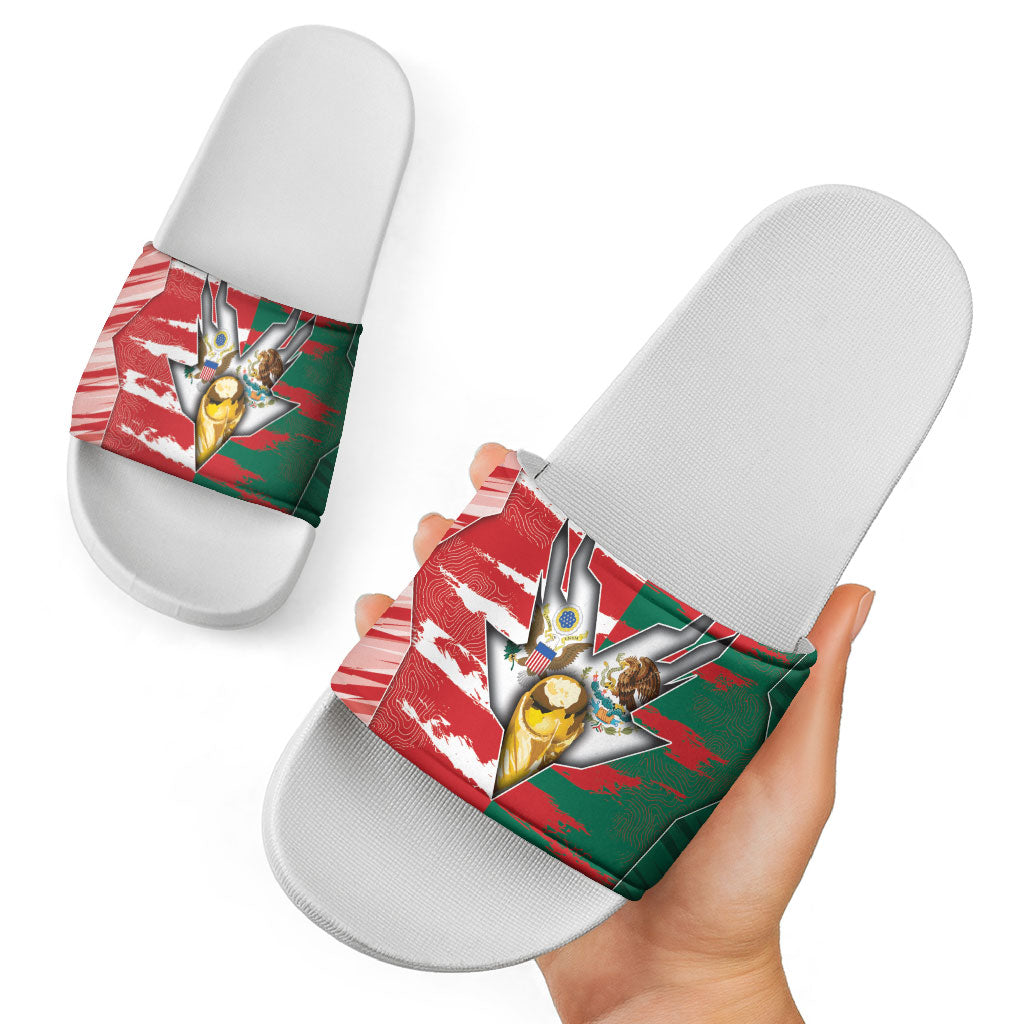 USA And Mexico Football Slide Sandals Split Flag Golden Trophy Grunge