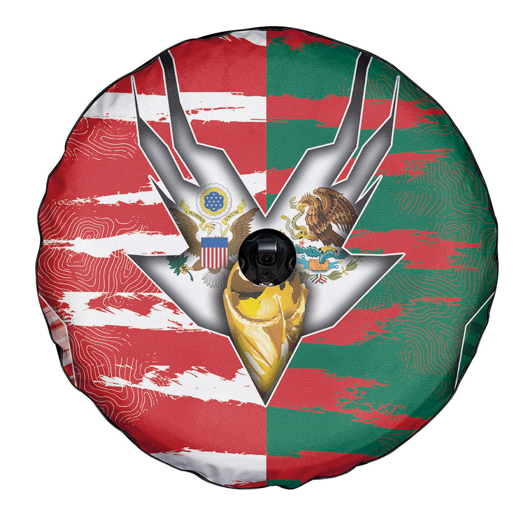 USA And Mexico Football Spare Tire Cover Split Flag Golden Trophy Grunge