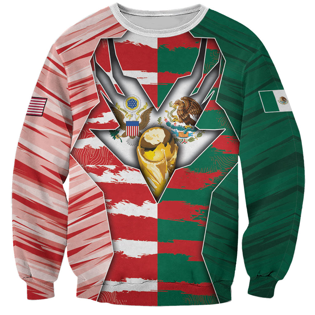 Custom USA And Mexico Football Sweatshirt Split Flag Golden Trophy Grunge