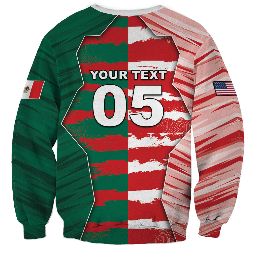 Custom USA And Mexico Football Sweatshirt Split Flag Golden Trophy Grunge