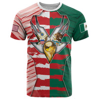 Custom USA And Mexico Football T Shirt Split Flag Golden Trophy Grunge