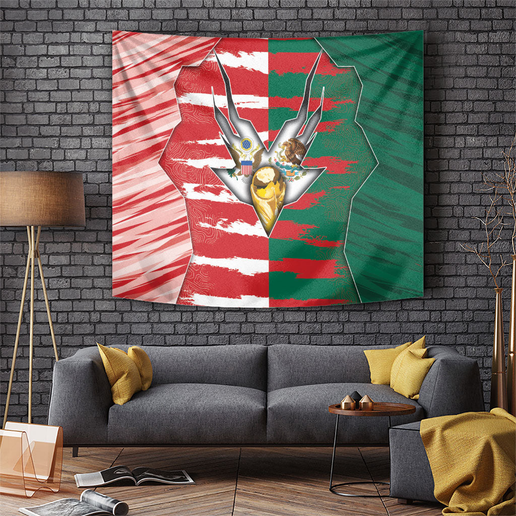 USA And Mexico Football Tapestry Split Flag Golden Trophy Grunge