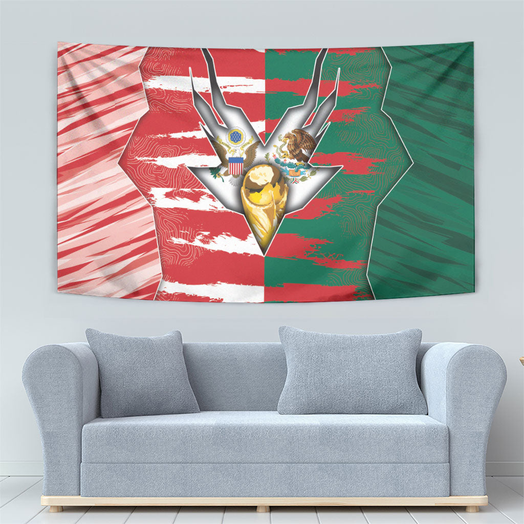 USA And Mexico Football Tapestry Split Flag Golden Trophy Grunge