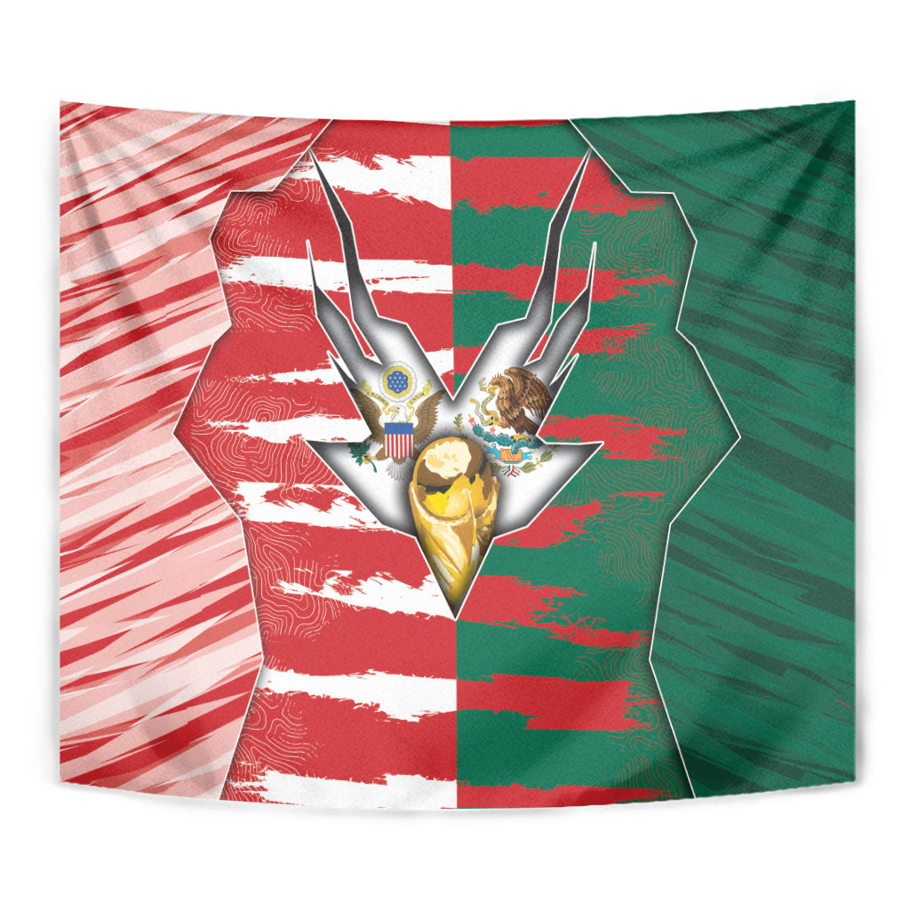 USA And Mexico Football Tapestry Split Flag Golden Trophy Grunge