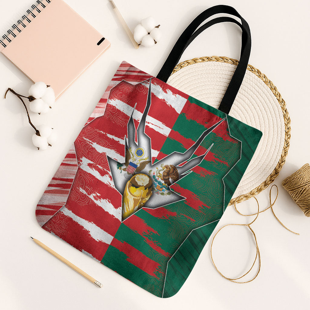 USA And Mexico Football Tote Bag Split Flag Golden Trophy Grunge