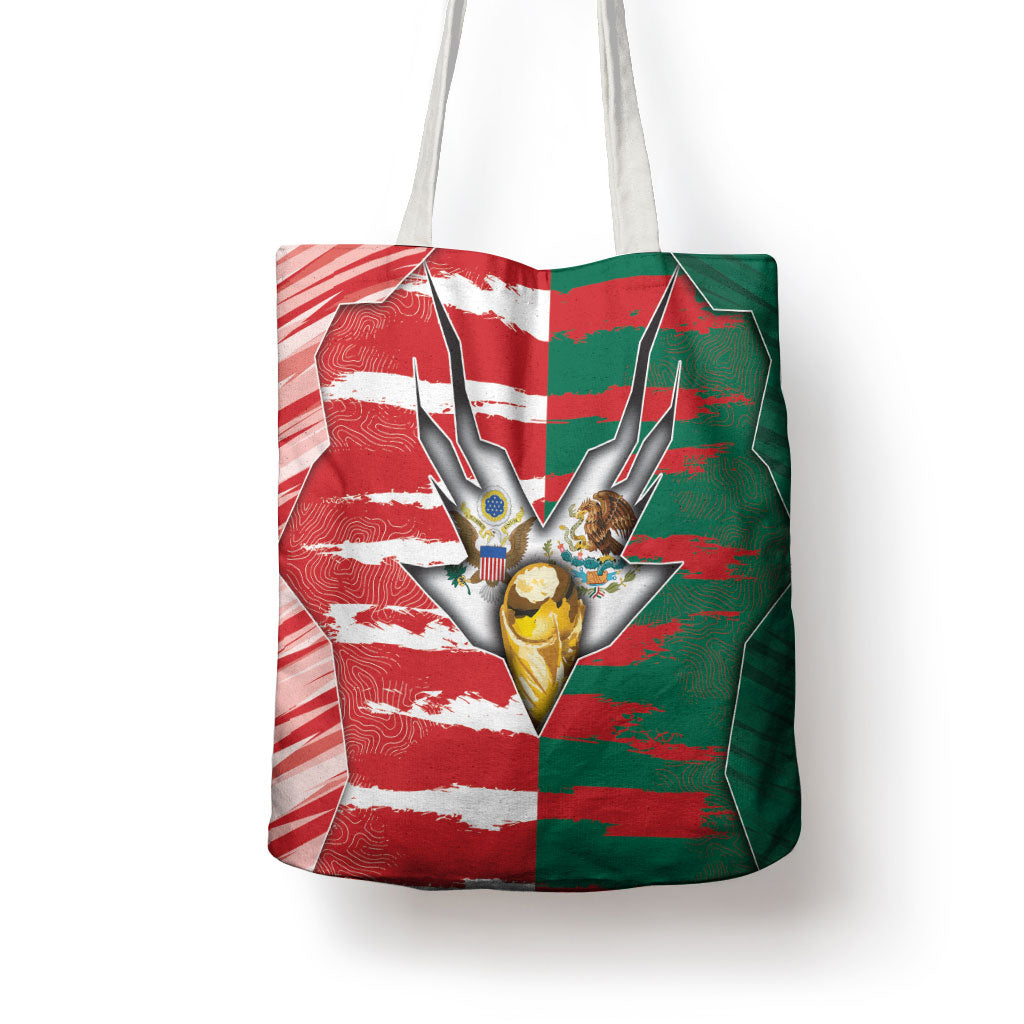 USA And Mexico Football Tote Bag Split Flag Golden Trophy Grunge