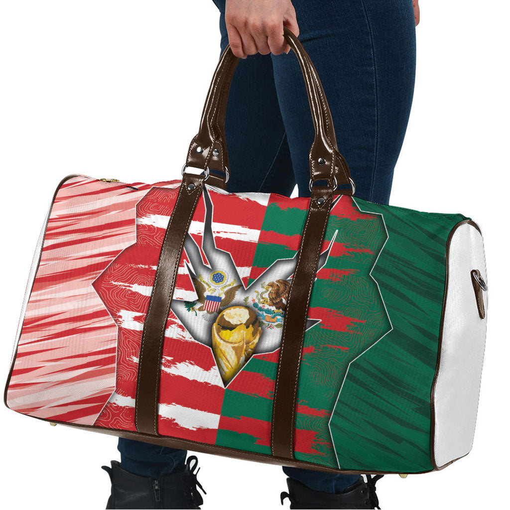 USA And Mexico Football Travel Bag Split Flag Golden Trophy Grunge