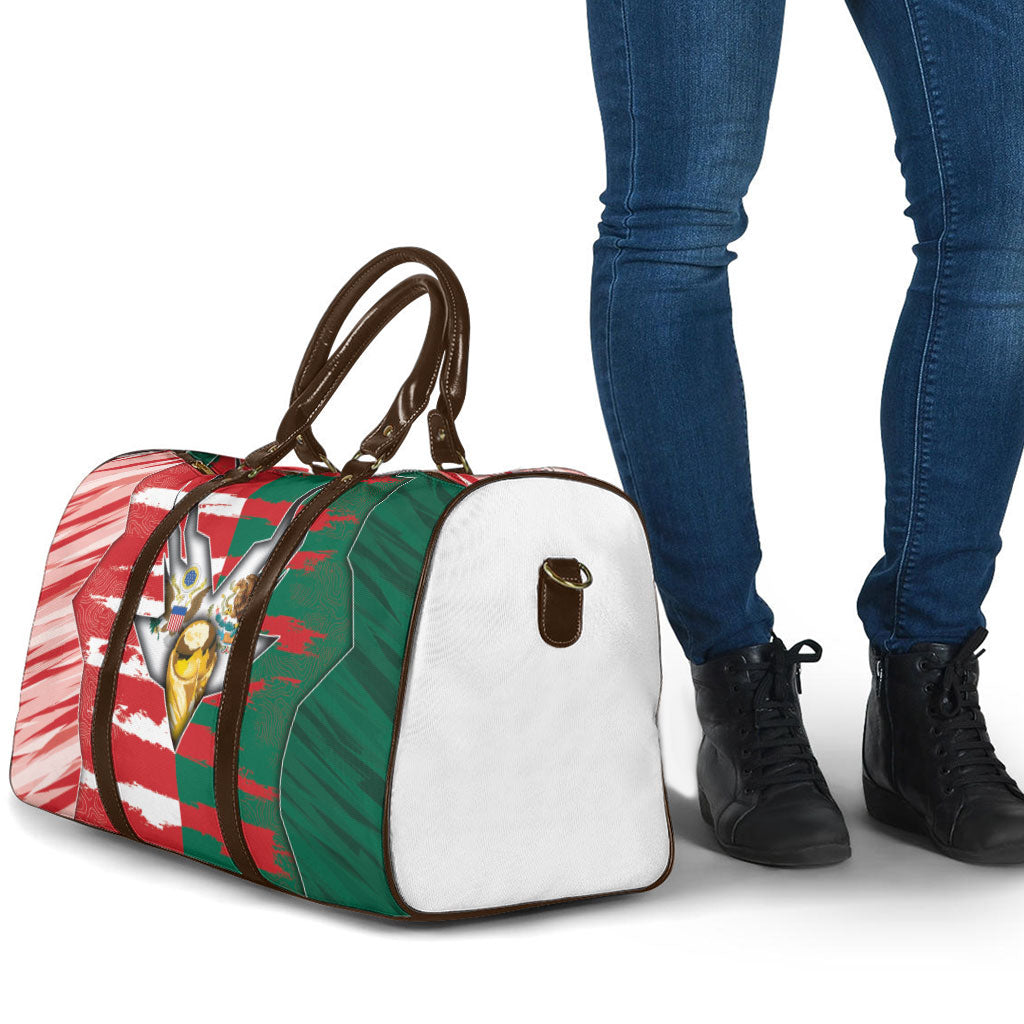 USA And Mexico Football Travel Bag Split Flag Golden Trophy Grunge