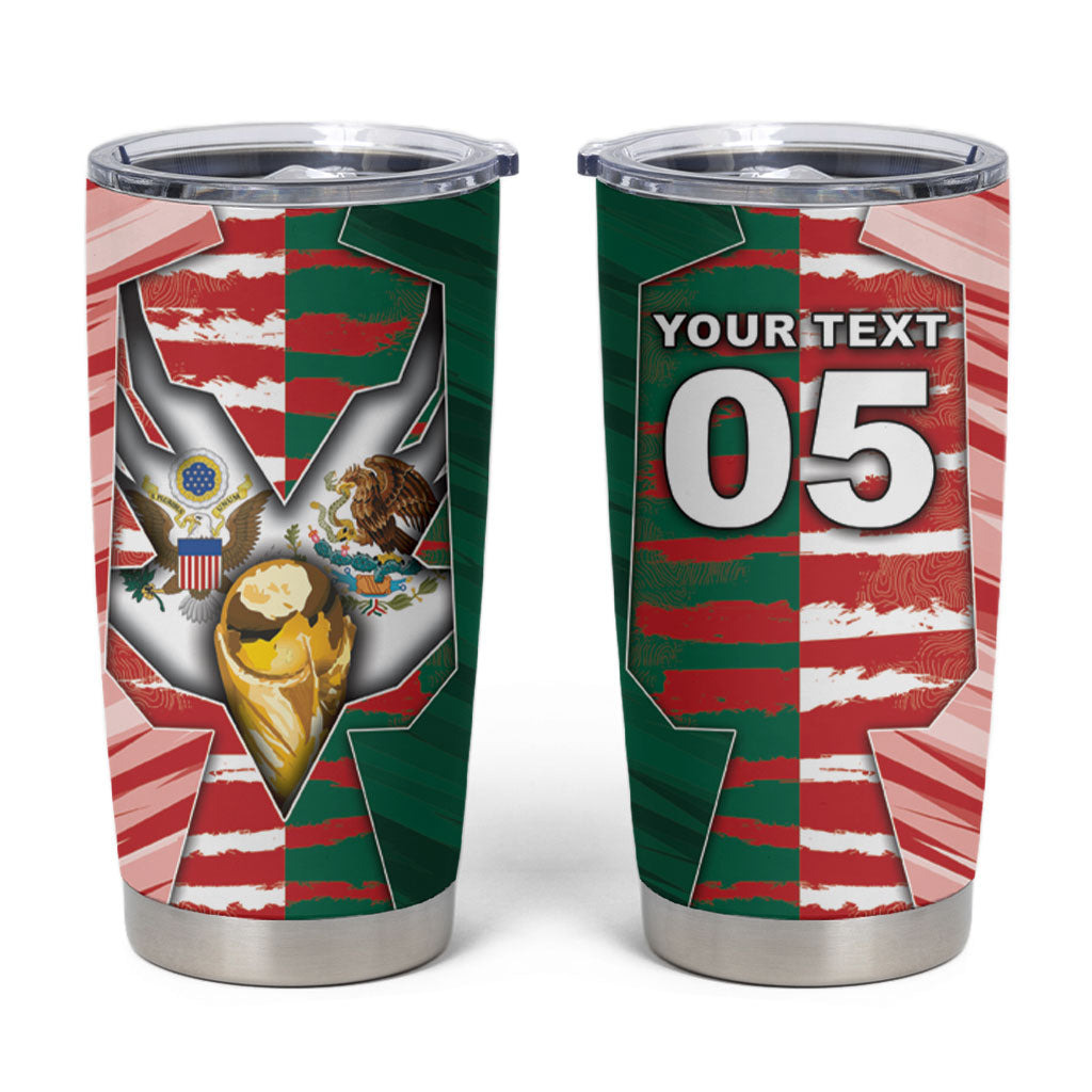 Custom USA And Mexico Football Tumbler Cup Split Flag Golden Trophy Grunge
