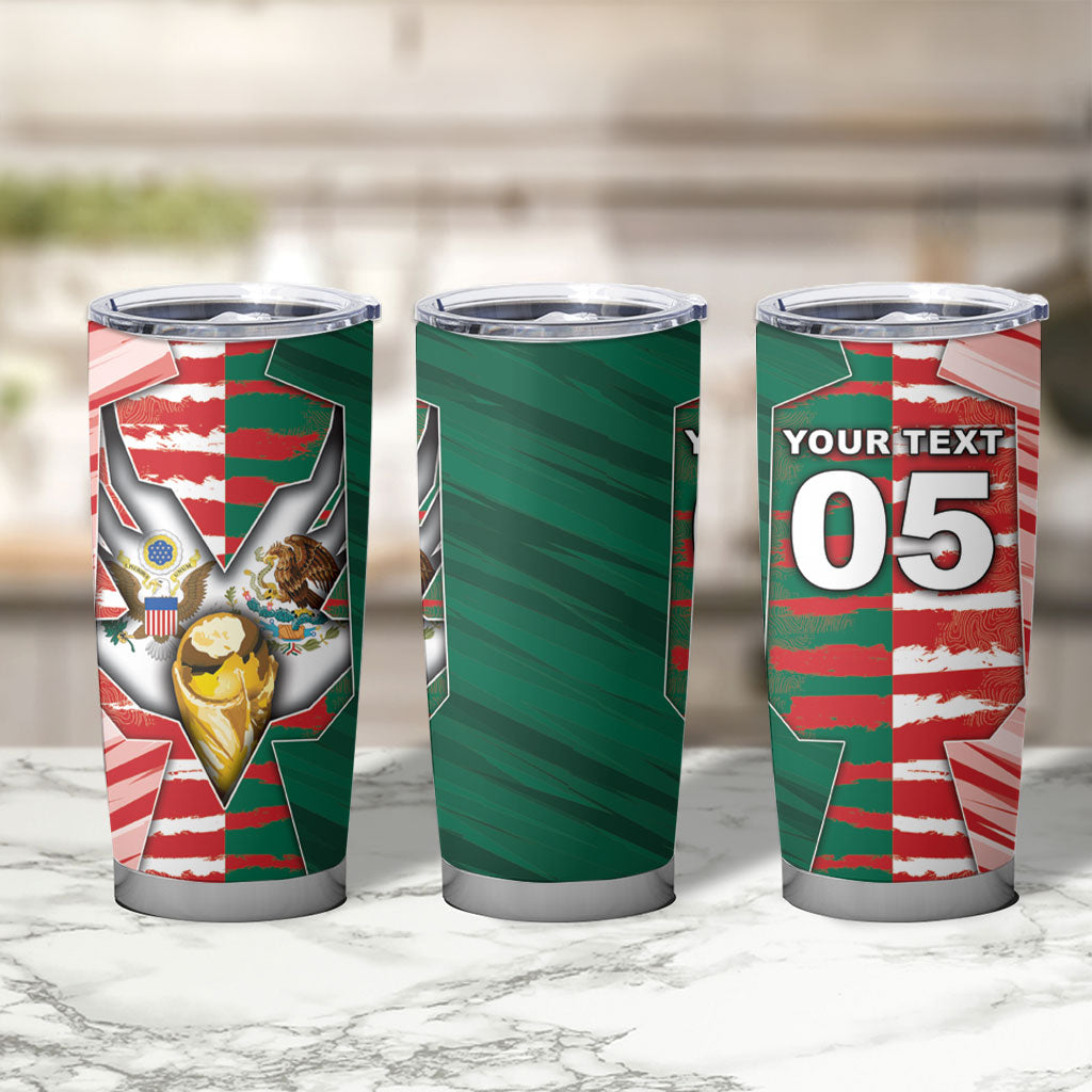 Custom USA And Mexico Football Tumbler Cup Split Flag Golden Trophy Grunge