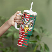 Custom USA And Mexico Football Tumbler With Handle Split Flag Golden Trophy Grunge
