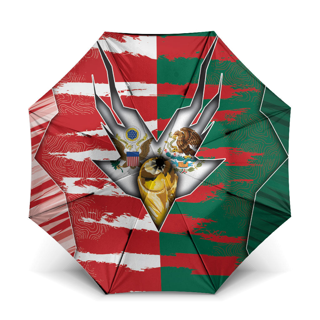 USA And Mexico Football Umbrella Split Flag Golden Trophy Grunge