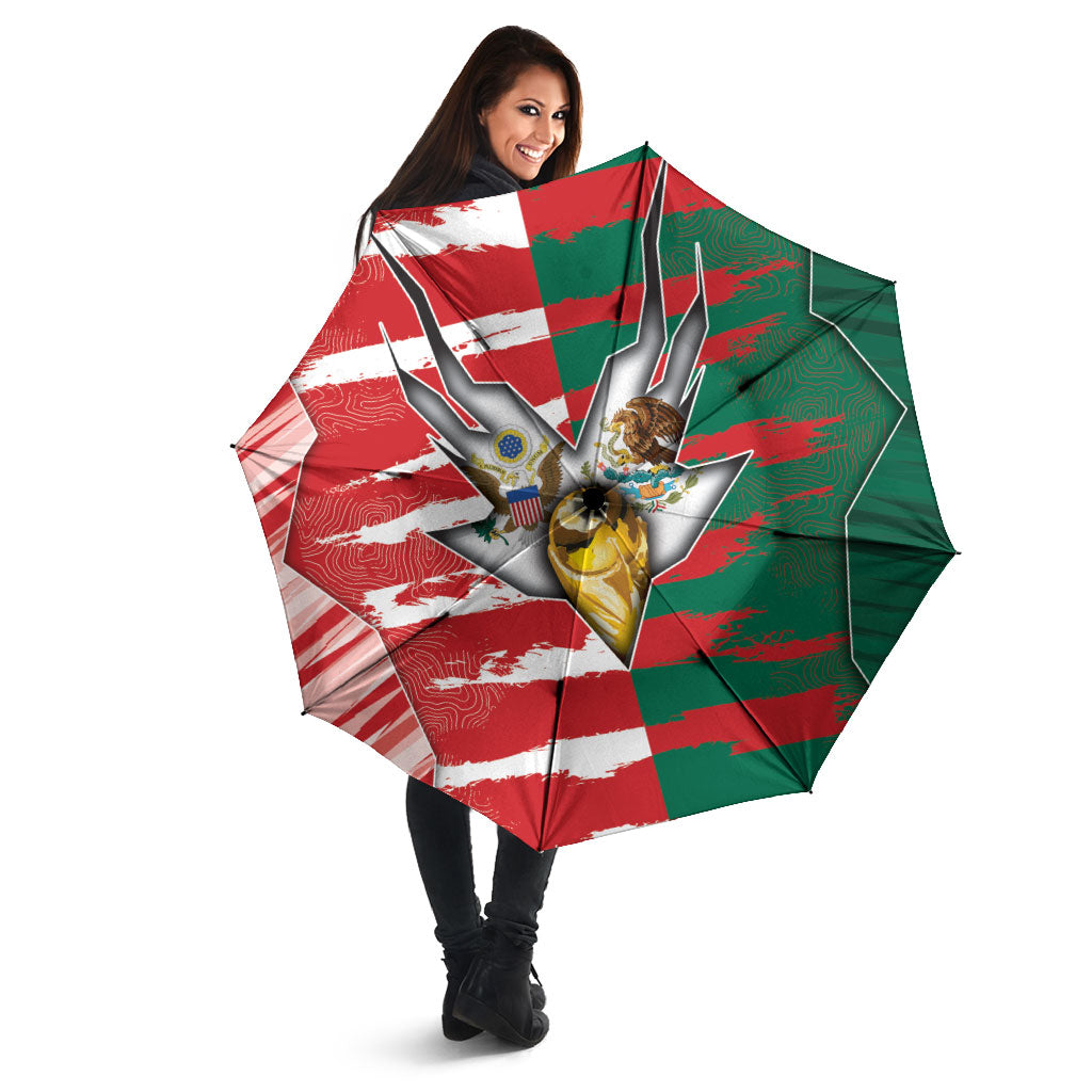 USA And Mexico Football Umbrella Split Flag Golden Trophy Grunge