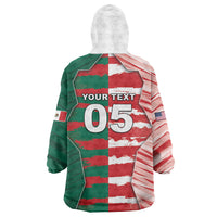 Custom USA And Mexico Football Wearable Blanket Hoodie Split Flag Golden Trophy Grunge