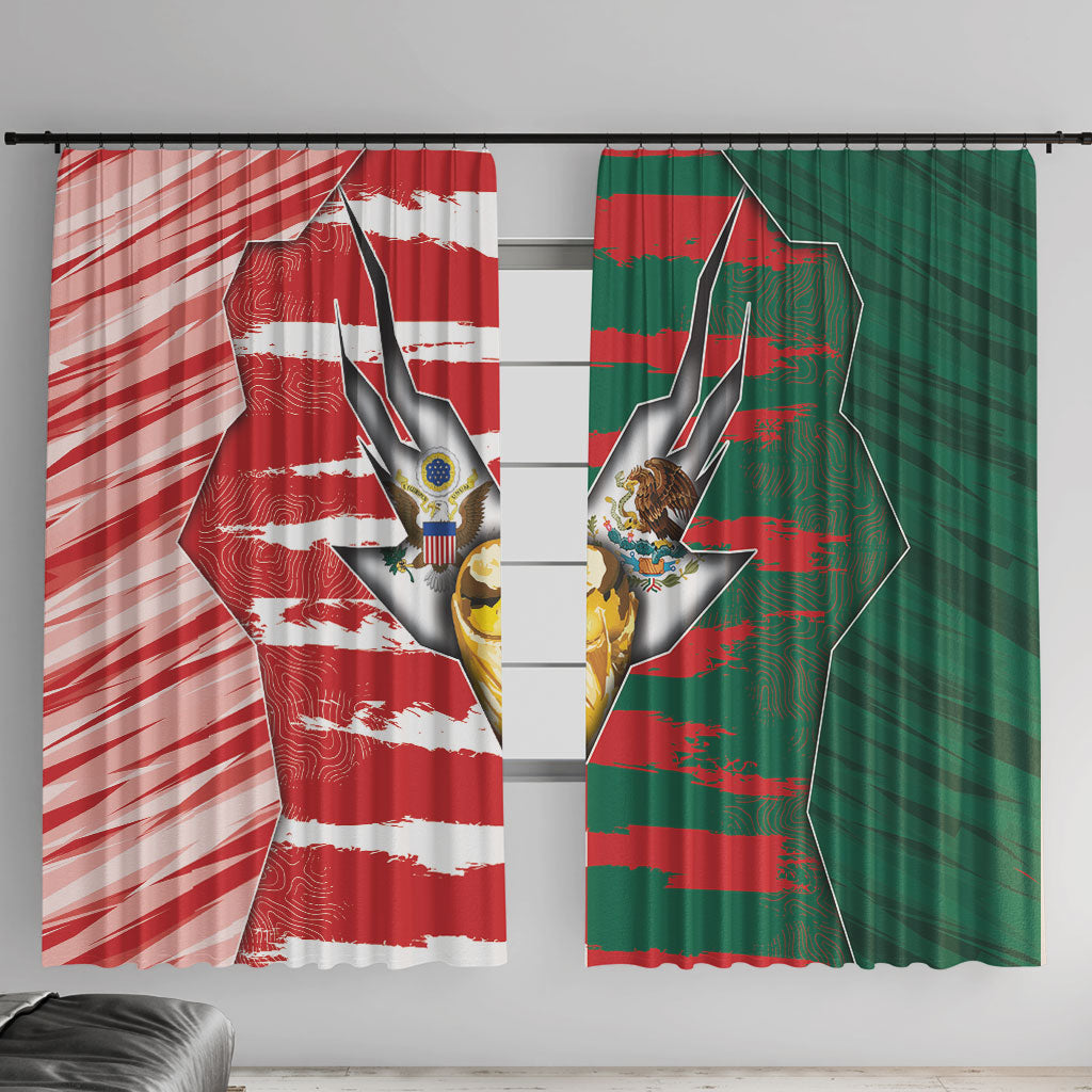 USA And Mexico Football Window Curtain Split Flag Golden Trophy Grunge