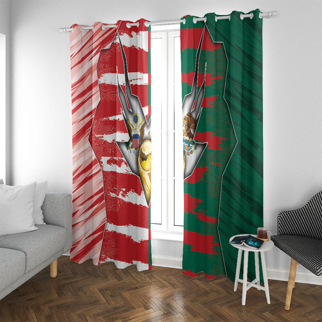 USA And Mexico Football Window Curtain Split Flag Golden Trophy Grunge