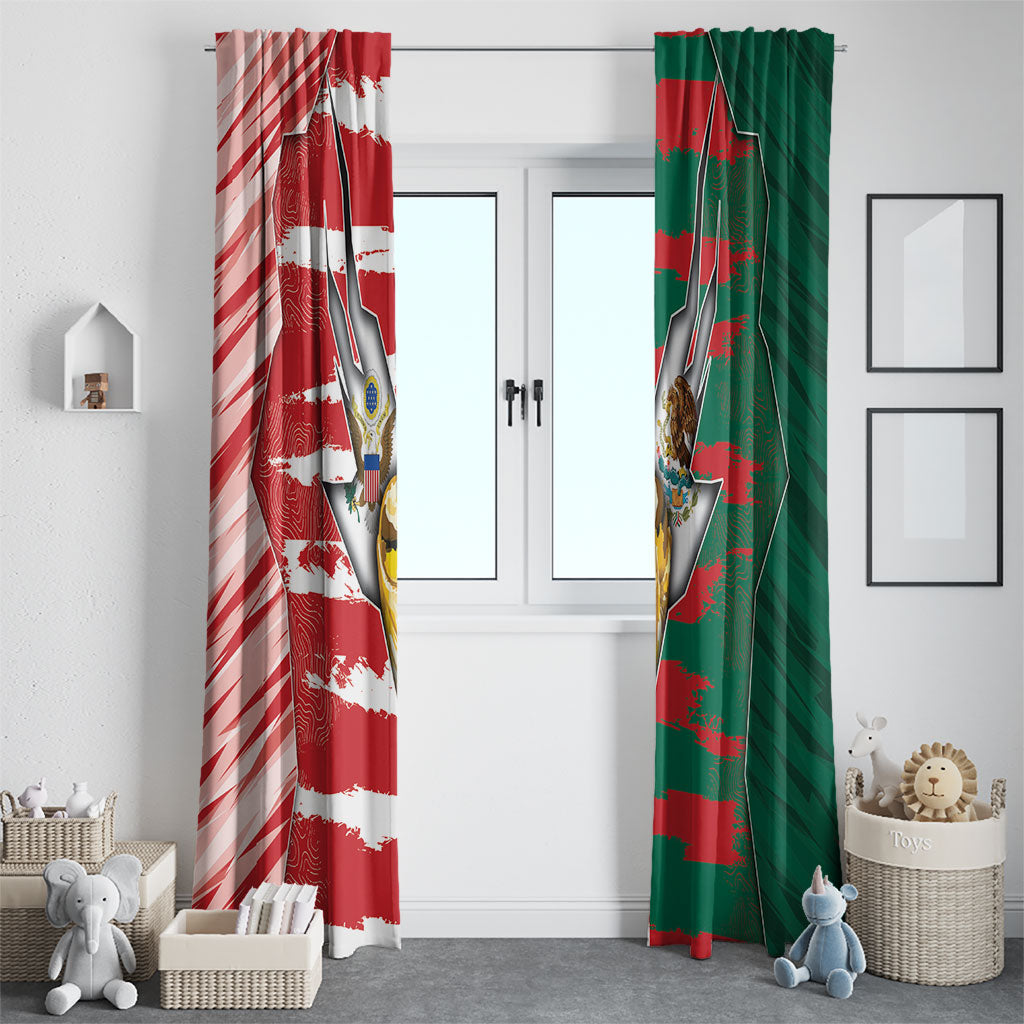 USA And Mexico Football Window Curtain Split Flag Golden Trophy Grunge