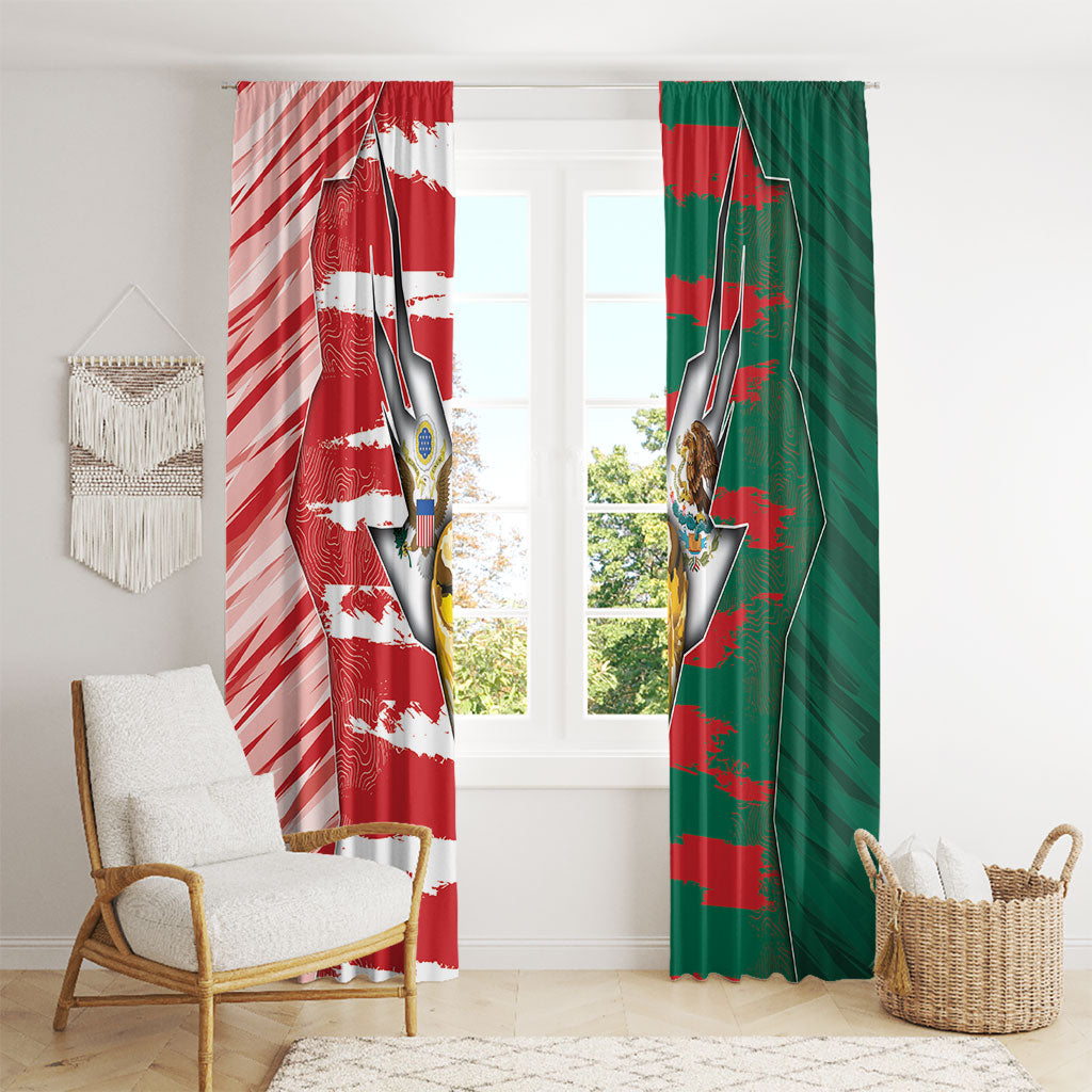 USA And Mexico Football Window Curtain Split Flag Golden Trophy Grunge